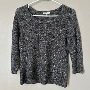 Eileen Fisher Linen Blend Metallic Ash Grey Pullover Sweater Scoop Neck Petite S